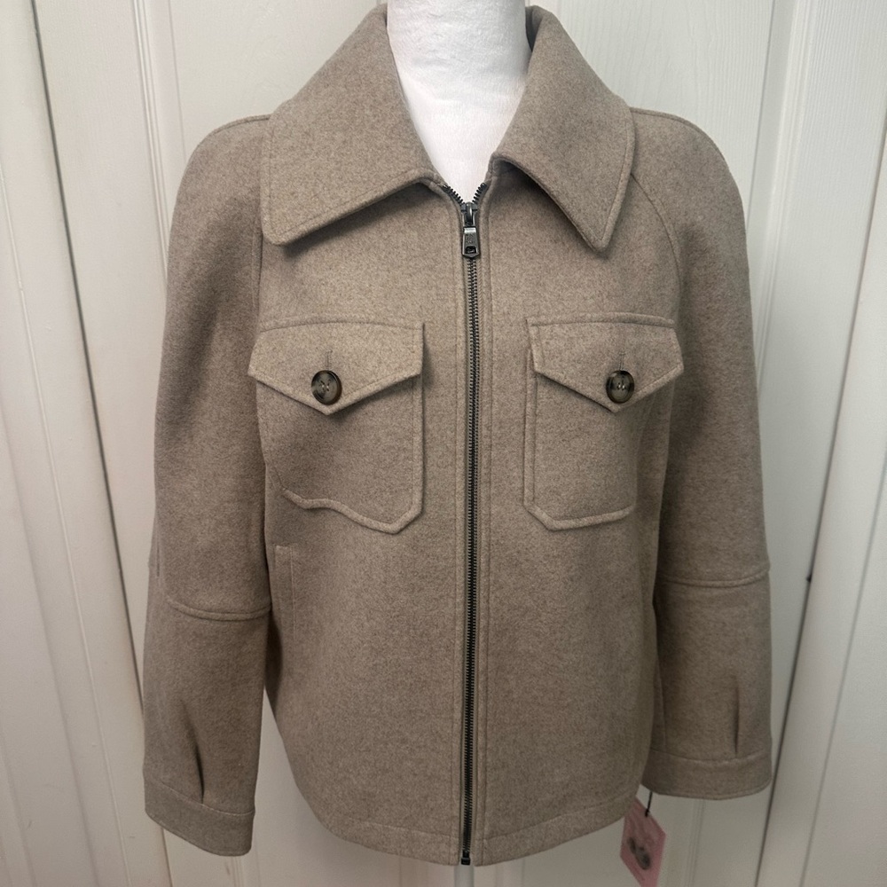 NWT Avec Les Filles Taupe Knit Zip Jacket Size Medium